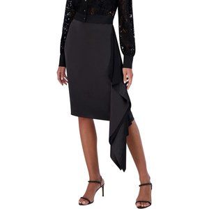 NWT Bcbgmaxazria Fitted Cascading Side Ruffle Midi Skirt 1653c4a632e1bf 0 Black